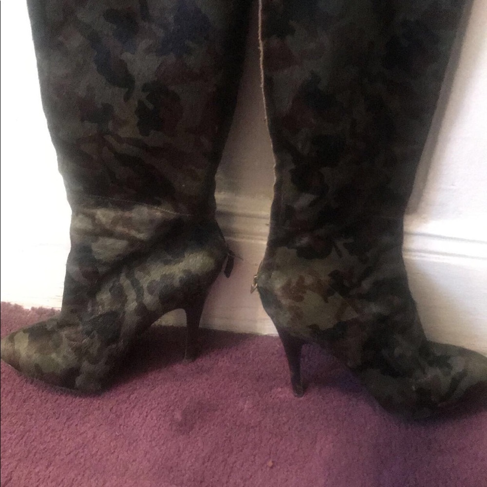 Camouflage Pony hair knee high boots